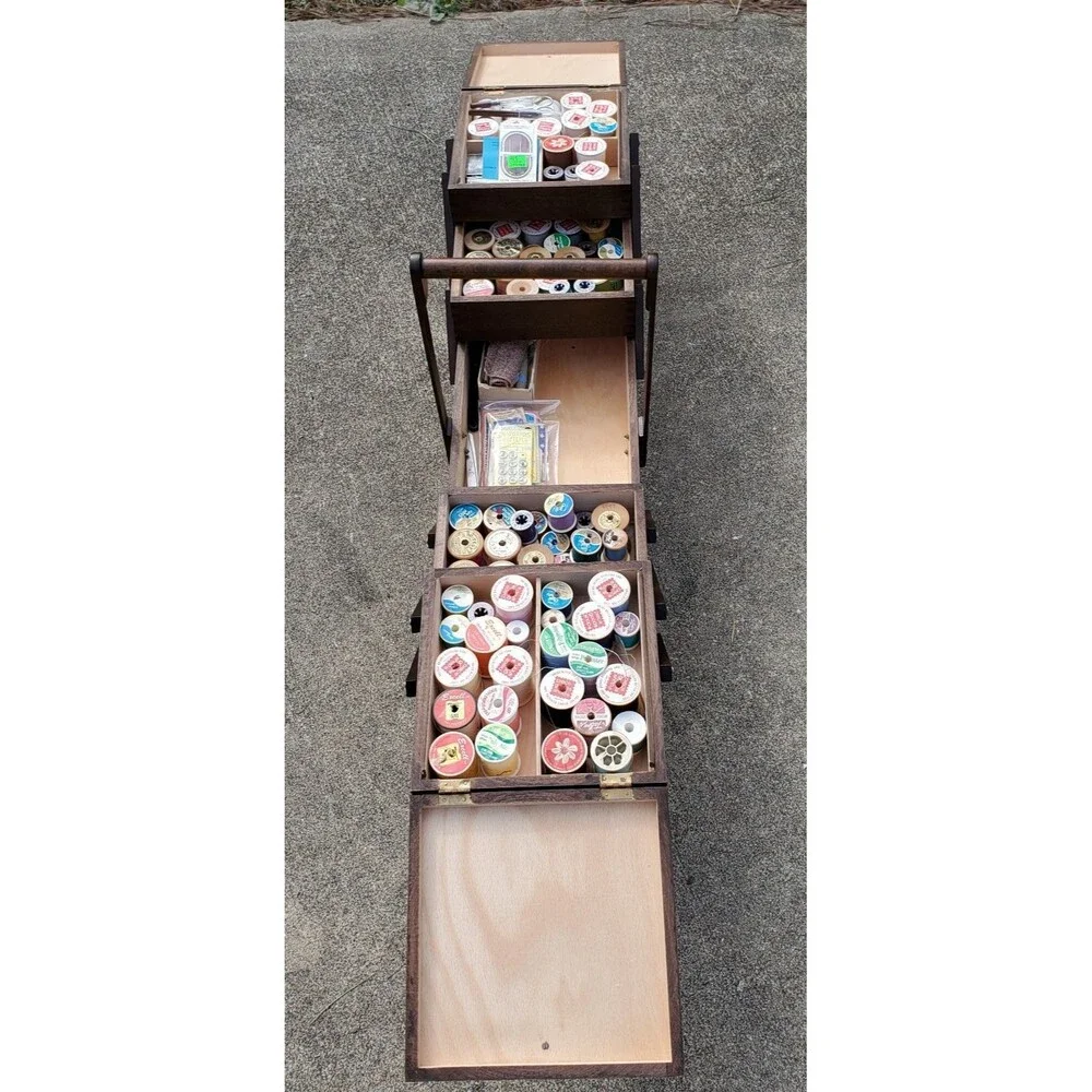 Vintage Wooden Sewing Box Romania